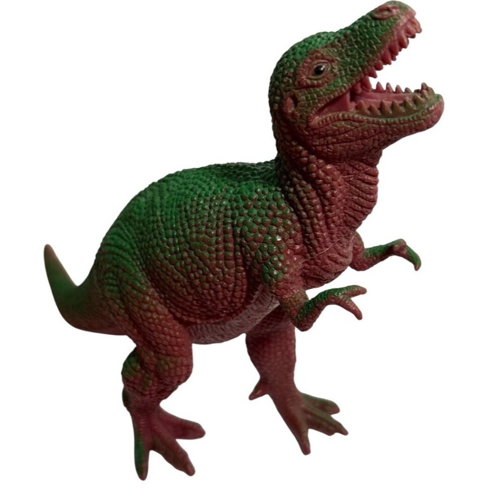 Tyrannosaurus Rex Dinosaur Figurine Toy 7" Tall  Green & Red